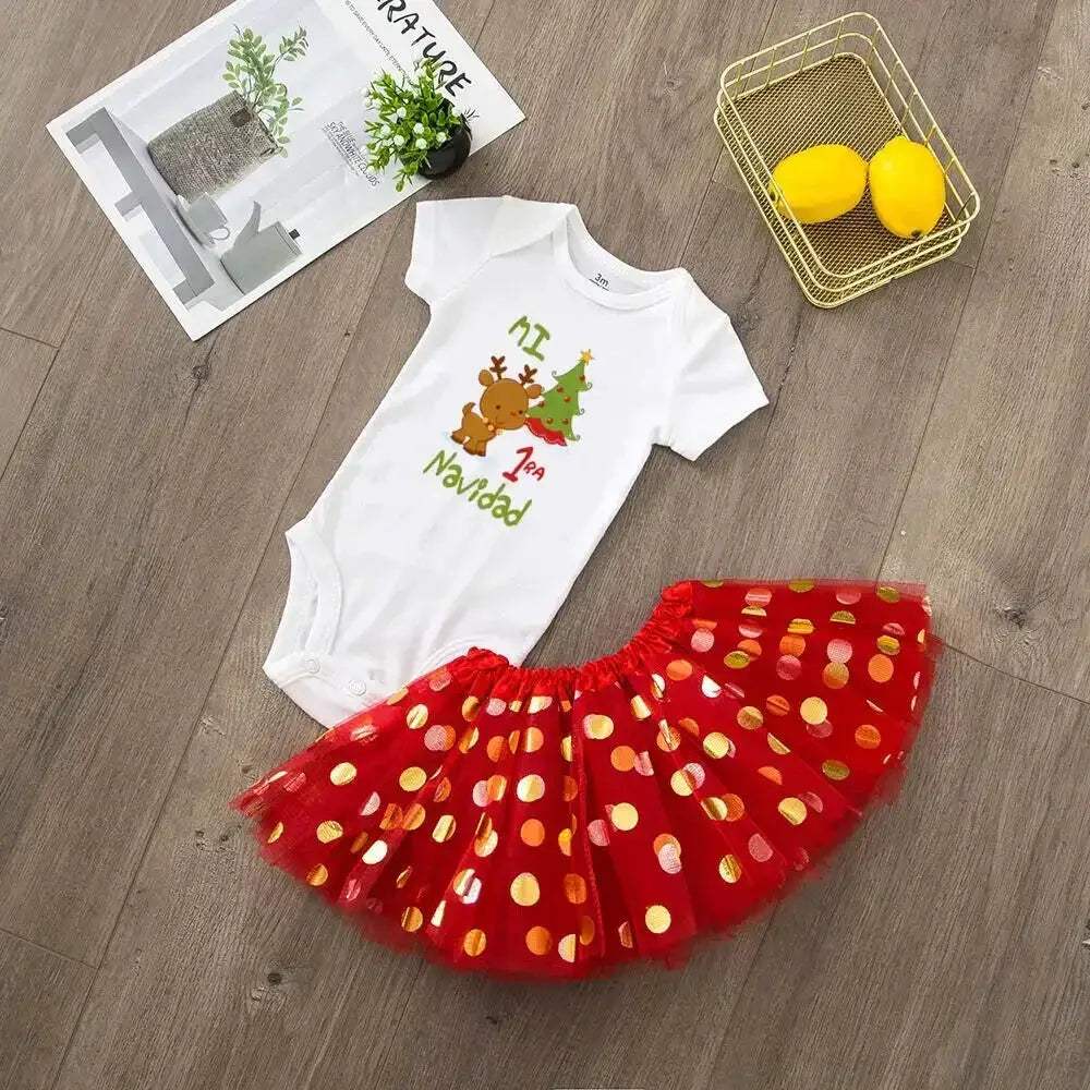 My First Christmas Deer Print Baby Bodysuit With Sequined Tutu - ToylandEU