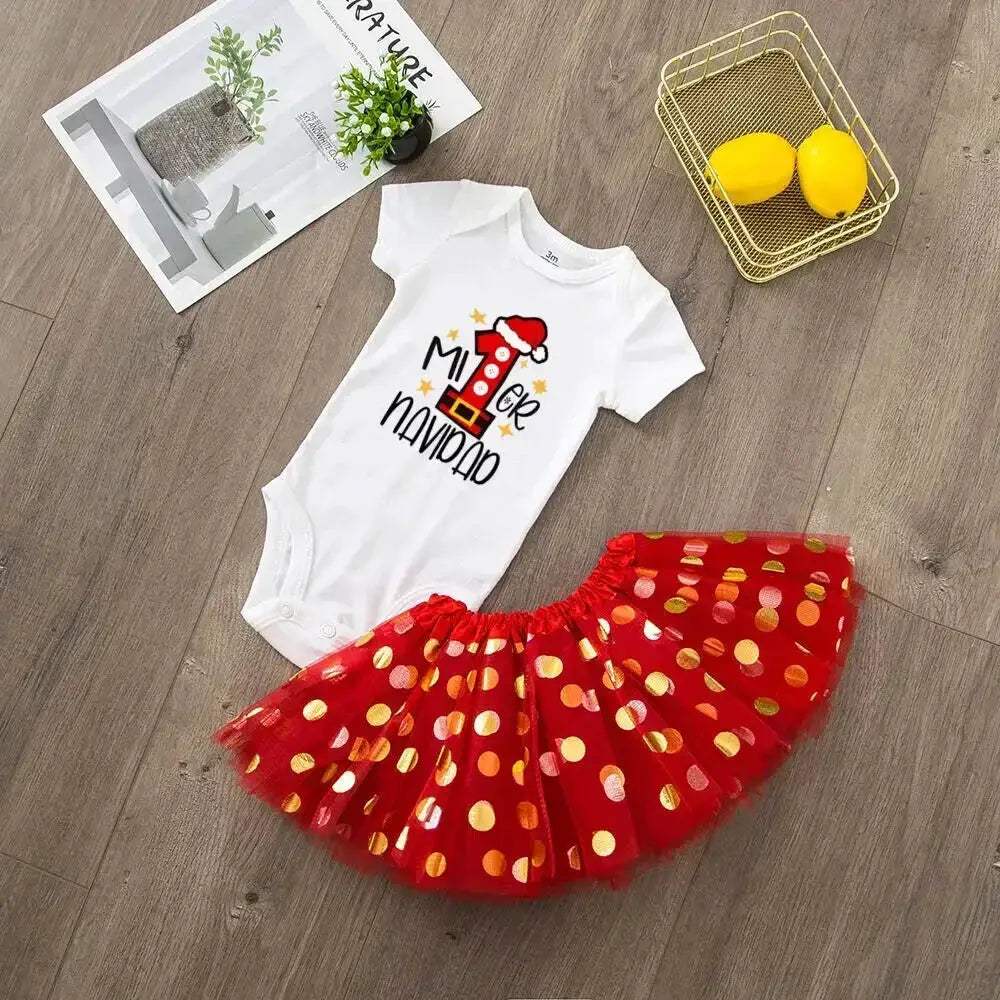 My First Christmas Deer Print Baby Bodysuit With Sequined Tutu - ToylandEU