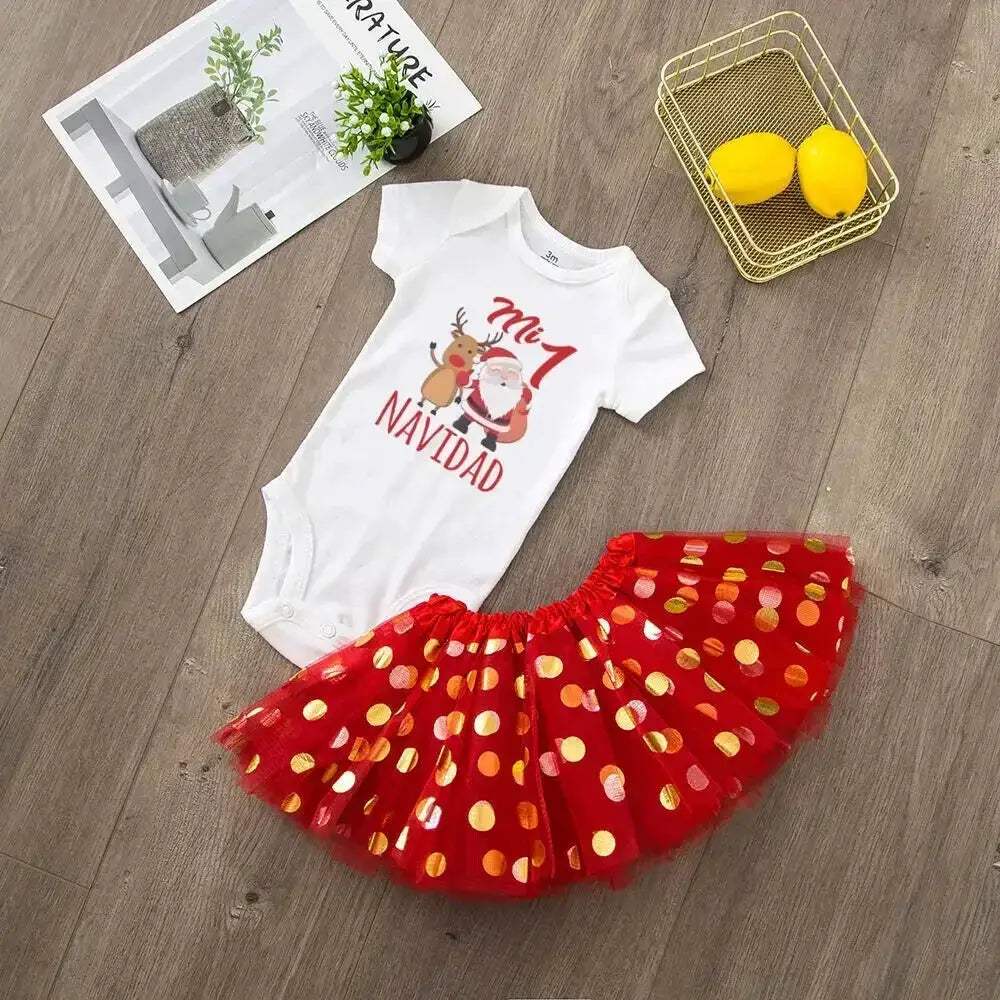 My First Christmas Deer Print Baby Bodysuit With Sequined Tutu - ToylandEU