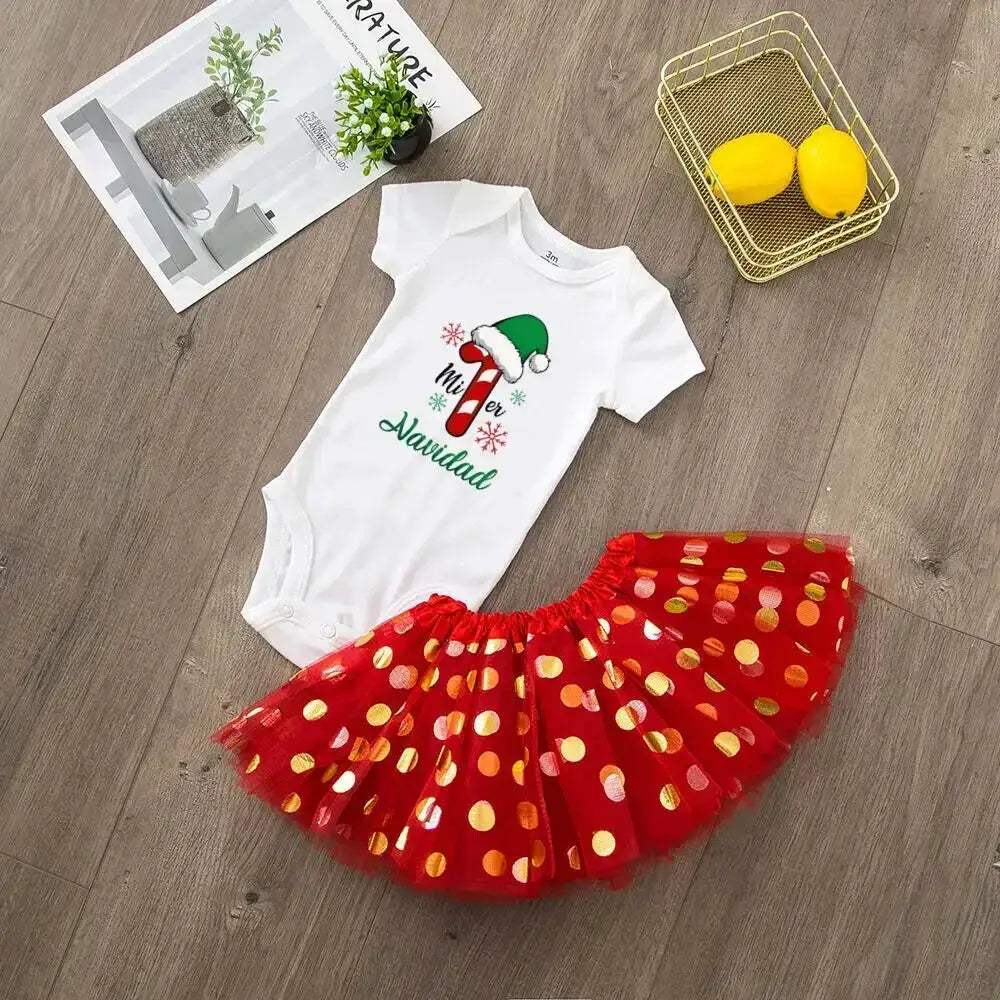 My First Christmas Deer Print Baby Bodysuit With Sequined Tutu - ToylandEU