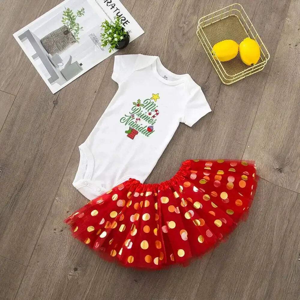 My First Christmas Deer Print Baby Bodysuit With Sequined Tutu - ToylandEU