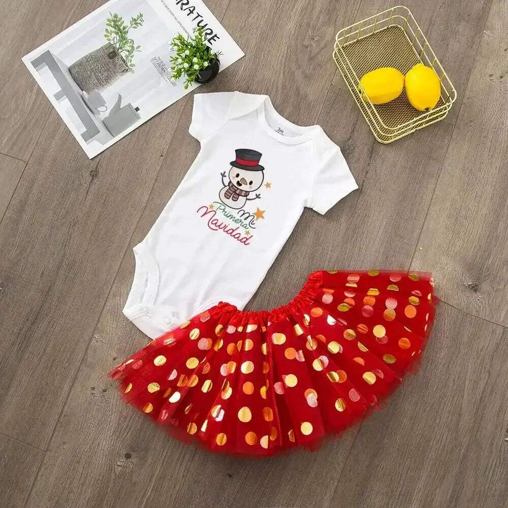 My First Christmas Deer Print Baby Bodysuit With Sequined Tutu - ToylandEU
