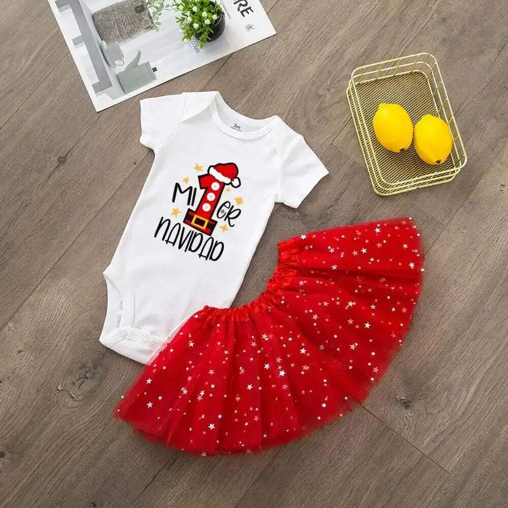 My First Christmas Deer Print Baby Bodysuit With Sequined Tutu - ToylandEU