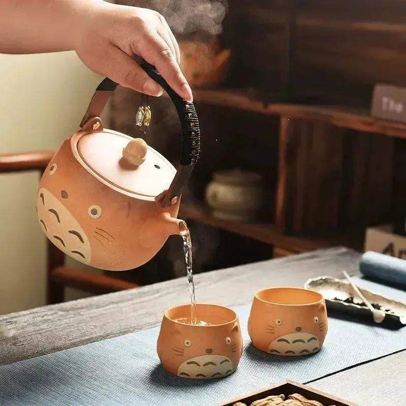 My Neighbor Totoro Ceramic Teapot Teacups Set, Anime Studio Ghibli Cute Cat Rough Pottery Cooking Teapot Tea Table Accessories - ToylandEU