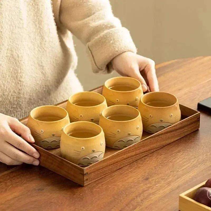 My Neighbor Totoro Ceramic Teapot Teacups Set, Anime Studio Ghibli Cute Cat Rough Pottery Cooking Teapot Tea Table Accessories - ToylandEU