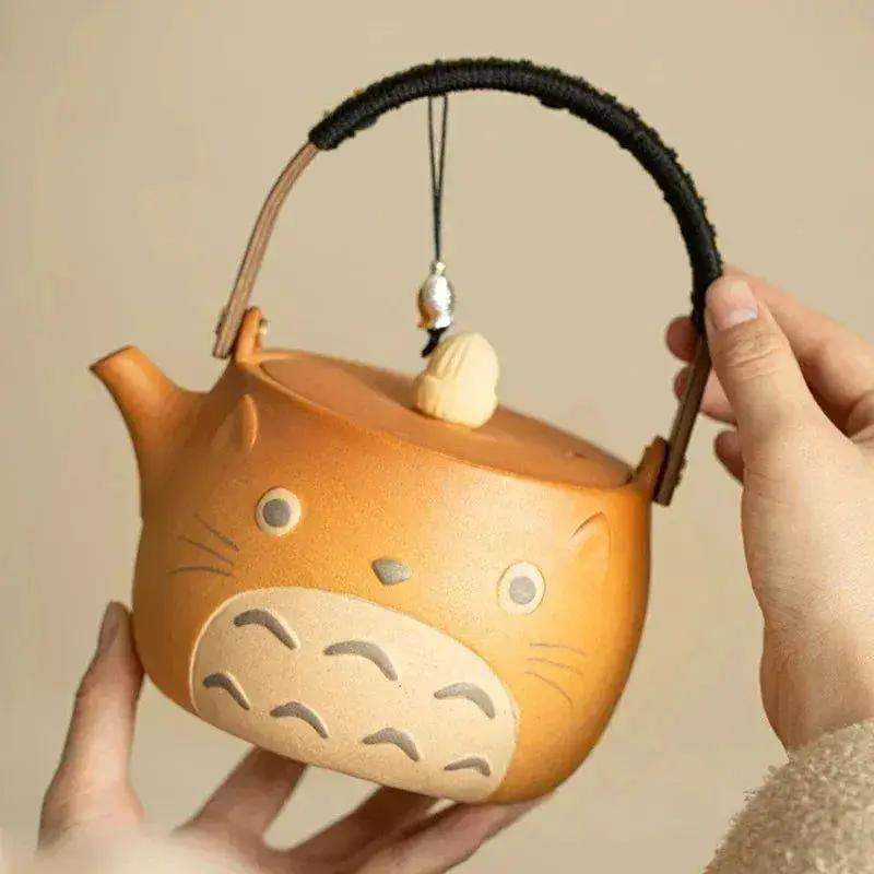 My Neighbor Totoro Ceramic Teapot Teacups Set, Anime Studio Ghibli Cute Cat Rough Pottery Cooking Teapot Tea Table Accessories - ToylandEU