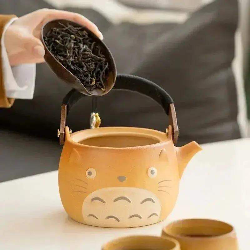 My Neighbor Totoro Ceramic Teapot Teacups Set, Anime Studio Ghibli Cute Cat Rough Pottery Cooking Teapot Tea Table Accessories - ToylandEU