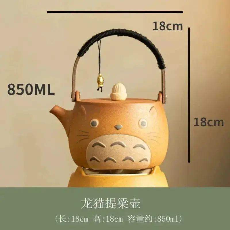 My Neighbor Totoro Ceramic Teapot Teacups Set, Anime Studio Ghibli Cute Cat Rough Pottery Cooking Teapot Tea Table Accessories - ToylandEU