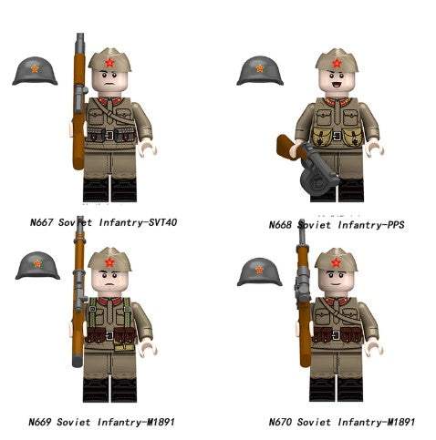 Soviet Infantry SVT40 Custom Minifigure Set | 4-Piece | ABS Plastic