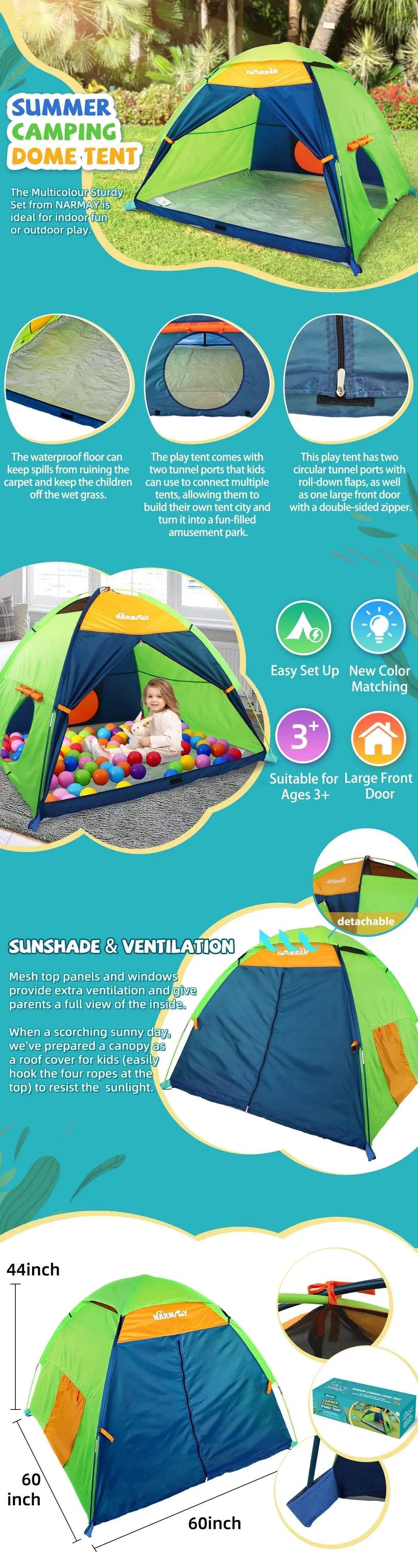 NARMAY Play Tent Summer Camping Dome Tent for Kids Fun - ToylandEU