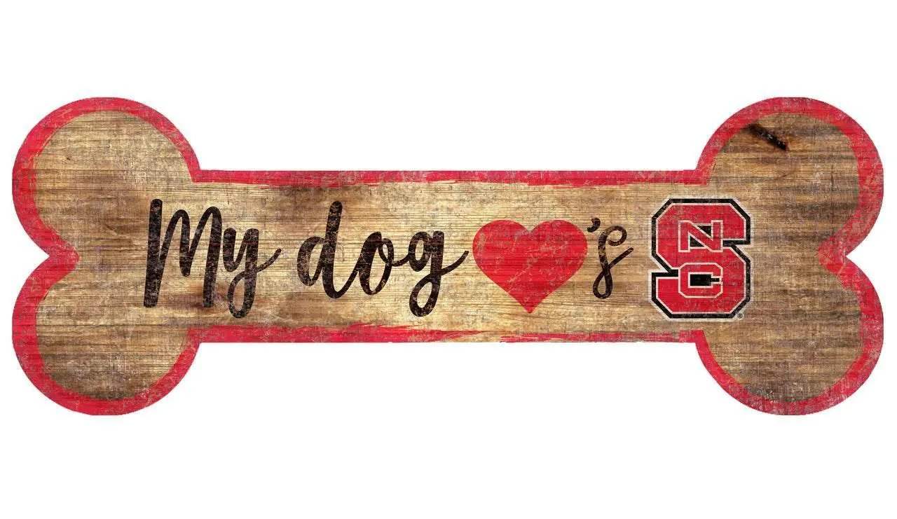 NC State Wolfpack Wood Sign Dog Bone Shape With Rope - ToylandEU