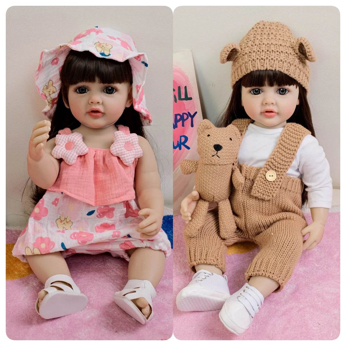 NPK 55CM Full Body Betty Soft Vinyl Reborn Toddler Black Hair Girl Lifelike Baby Doll Christmas Gift - ToylandEU