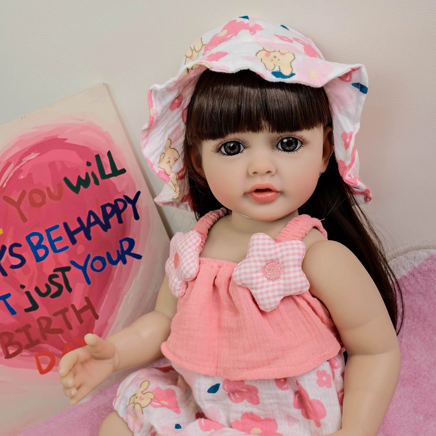 NPK 55CM Full Body Betty Soft Vinyl Reborn Toddler Black Hair Girl Lifelike Baby Doll Christmas Gift - ToylandEU