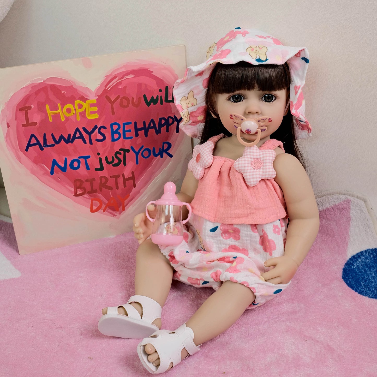 NPK 55CM Full Body Betty Soft Vinyl Reborn Toddler Black Hair Girl Lifelike Baby Doll Christmas Gift - ToylandEU