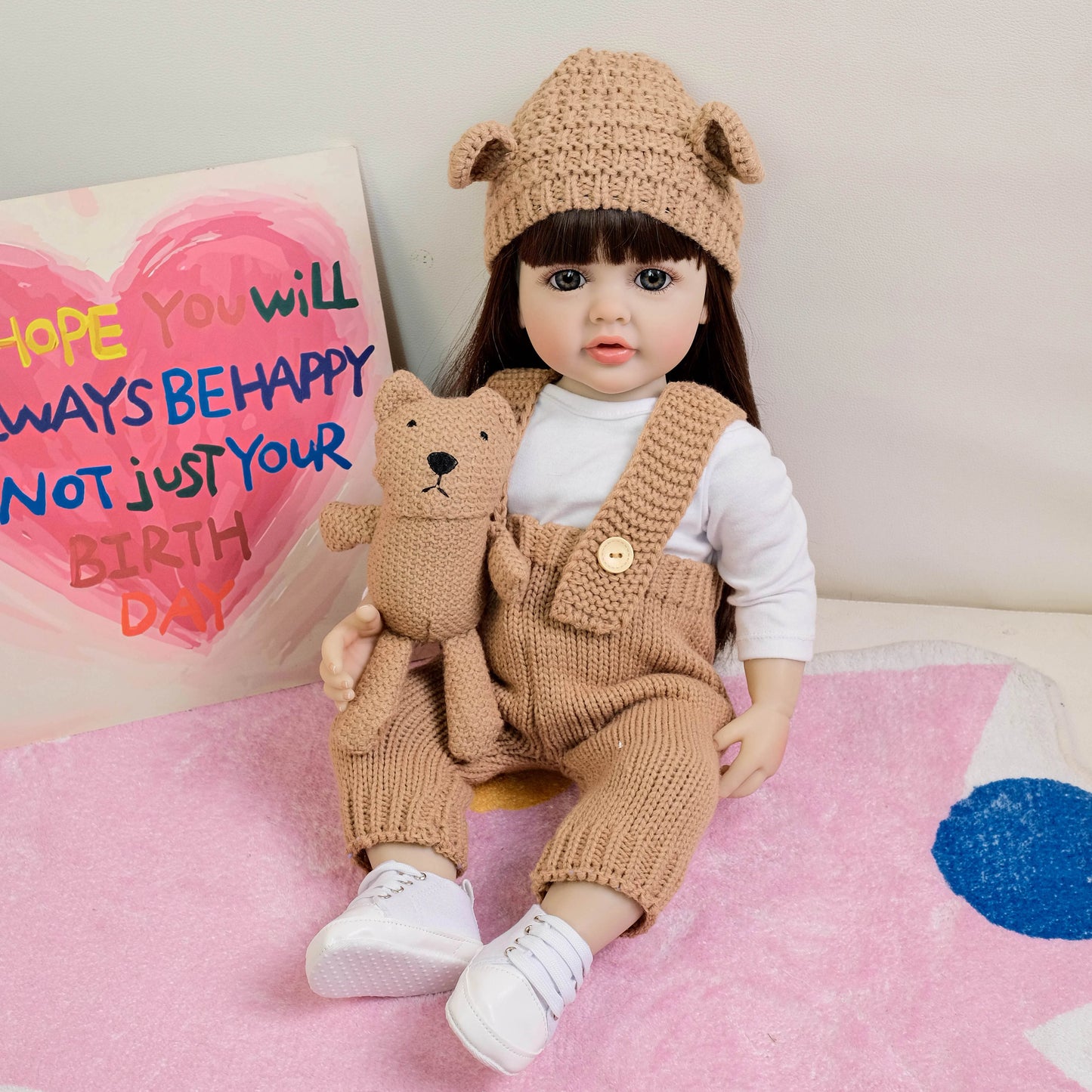 NPK 55CM Full Body Betty Soft Vinyl Reborn Toddler Black Hair Girl Lifelike Baby Doll Christmas Gift - ToylandEU