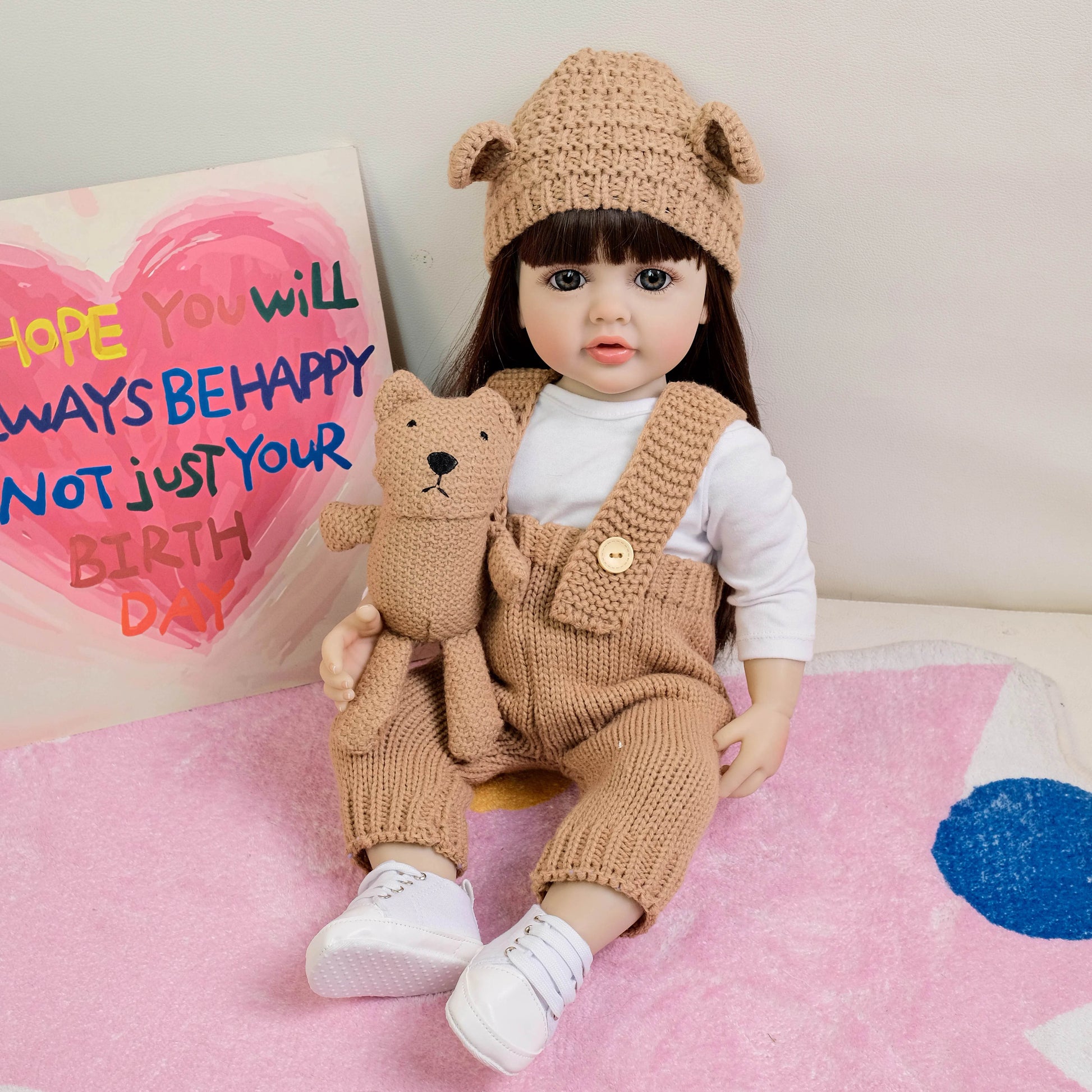 NPK 55CM Full Body Betty Soft Vinyl Reborn Toddler Black Hair Girl Lifelike Baby Doll Christmas Gift - ToylandEU