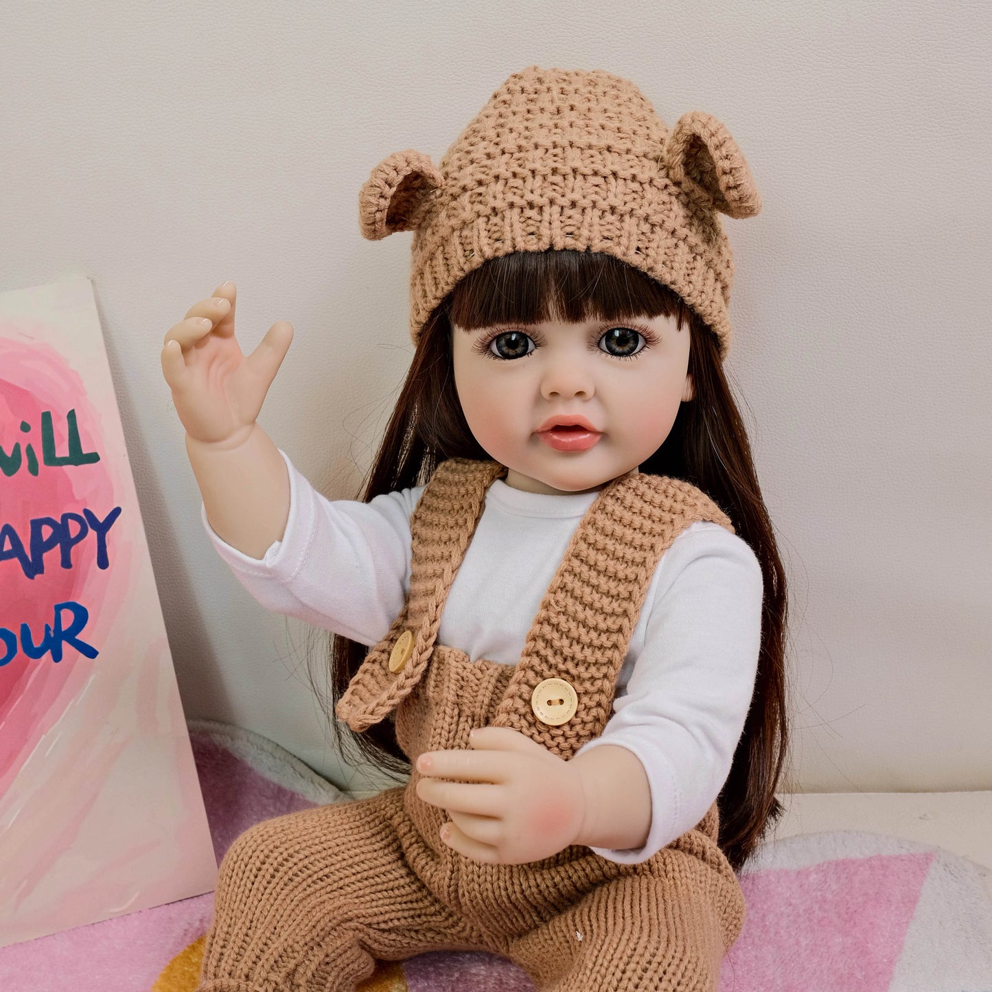 NPK 55CM Full Body Betty Soft Vinyl Reborn Toddler Black Hair Girl Lifelike Baby Doll Christmas Gift - ToylandEU