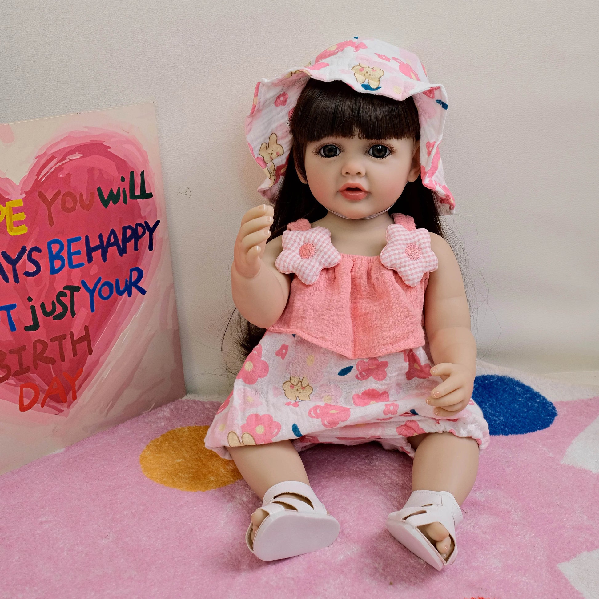 NPK 55CM Full Body Betty Soft Vinyl Reborn Toddler Black Hair Girl Lifelike Baby Doll Christmas Gift - ToylandEU