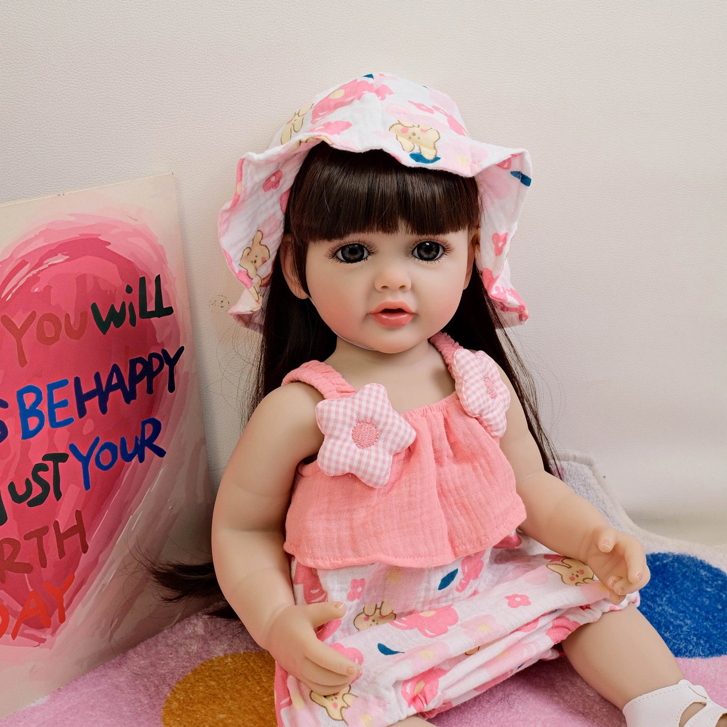 NPK 55CM Full Body Betty Soft Vinyl Reborn Toddler Black Hair Girl Lifelike Baby Doll Christmas Gift - ToylandEU