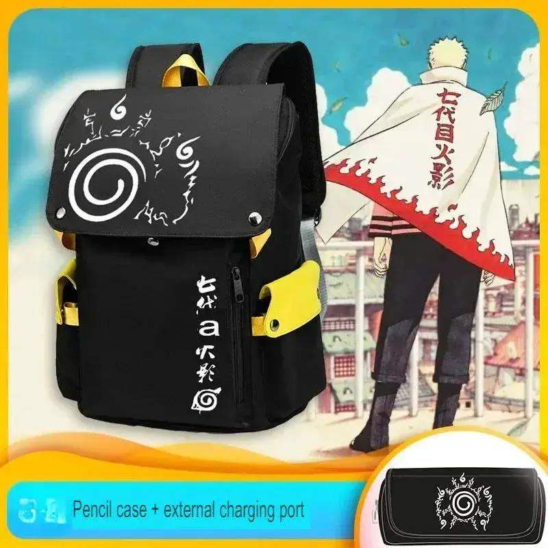 Naruto Anime Backpack, Includes Pencil Case and External Charging Port, Uzumaki Akatsuki School Students Schoolbag Leisure Computer Bag - ToylandEU