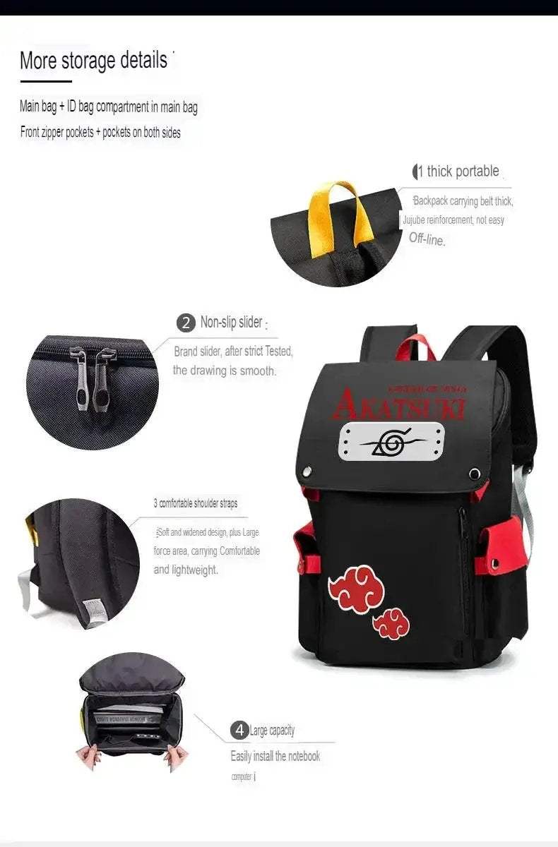 Naruto Anime Backpack, Includes Pencil Case and External Charging Port, Uzumaki Akatsuki School Students Schoolbag Leisure Computer Bag - ToylandEU