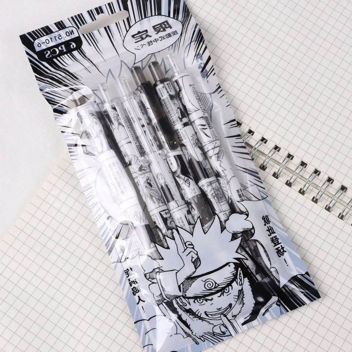  Naruto Gel Pen Set 6 Piece Smooth Writing Black Ink 