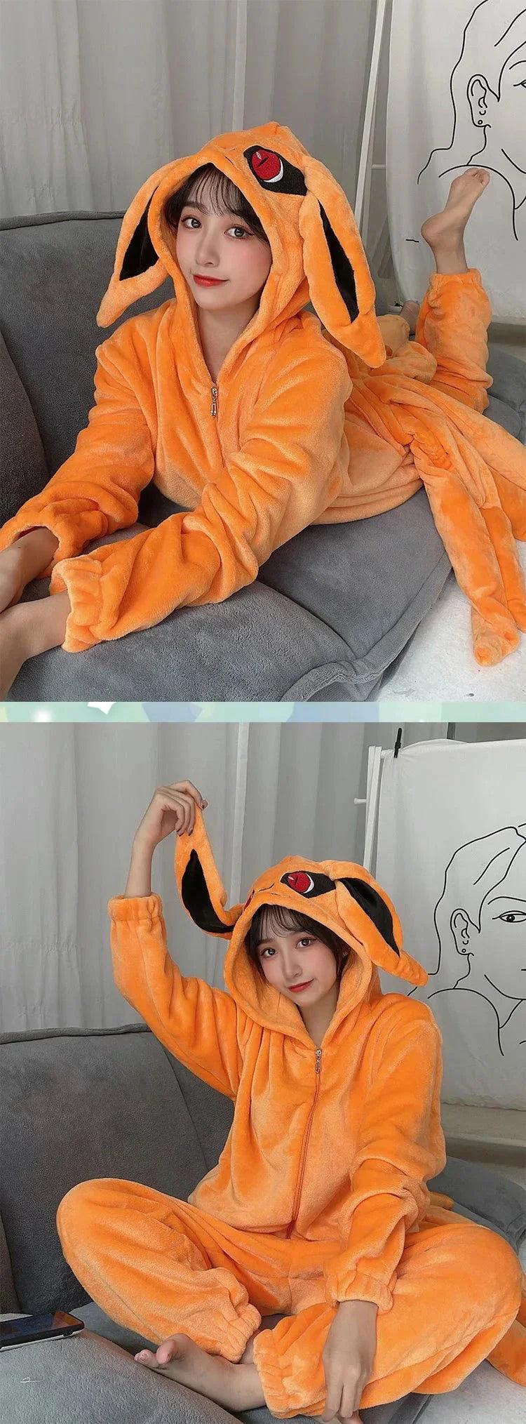 Naruto Kigurumi Fox Cosplay Pajamas Flannel Lounging