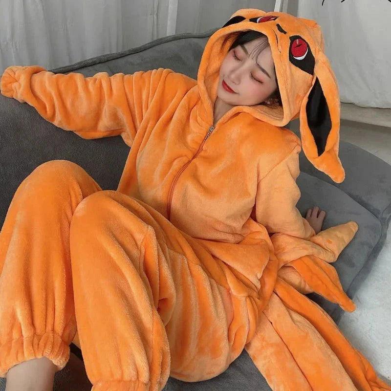 Naruto Kigurumi Fox Cosplay Pajamas Flannel Lounging