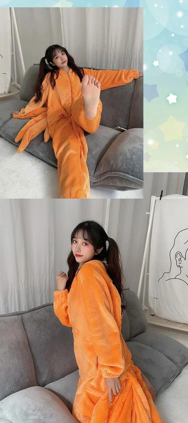 Naruto Kigurumi Fox Cosplay Pajamas Flannel Lounging