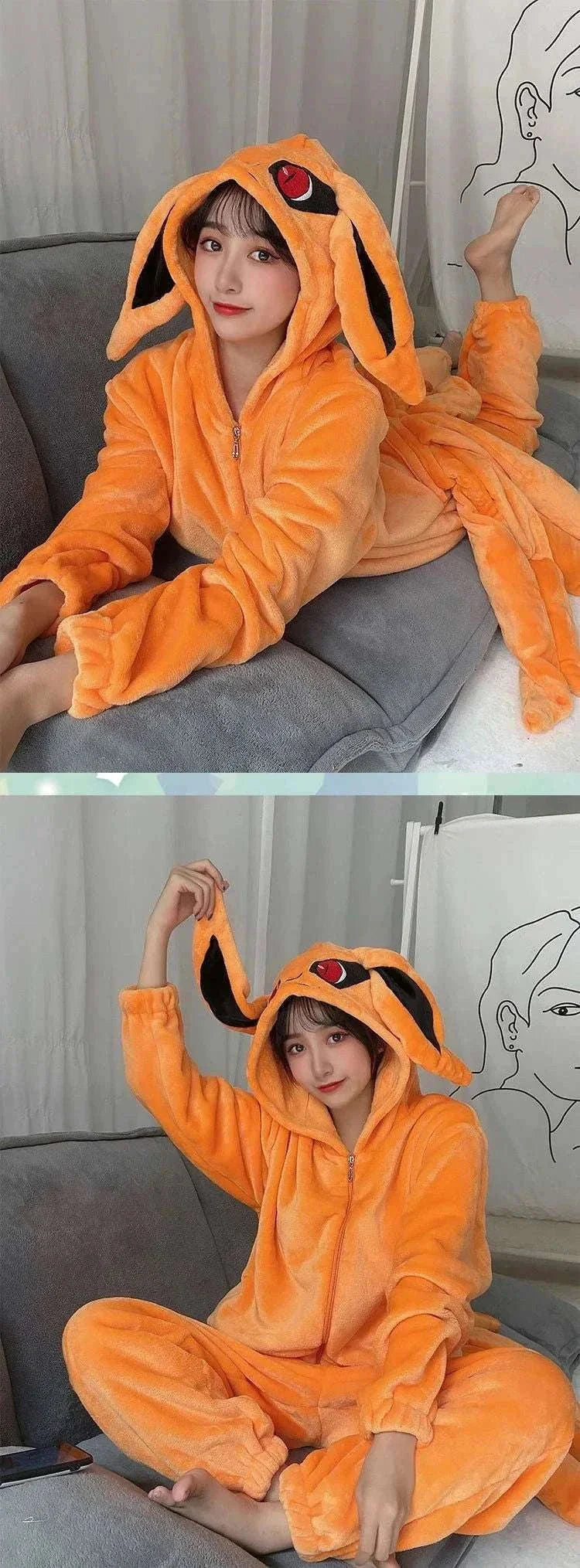 Naruto Shippuden Kurama Kyuubi Fox Cosplay Costume Kigurumi Adult Unisex Anime Pajamas Flannel Jumpsuit Sleepwear Onesies