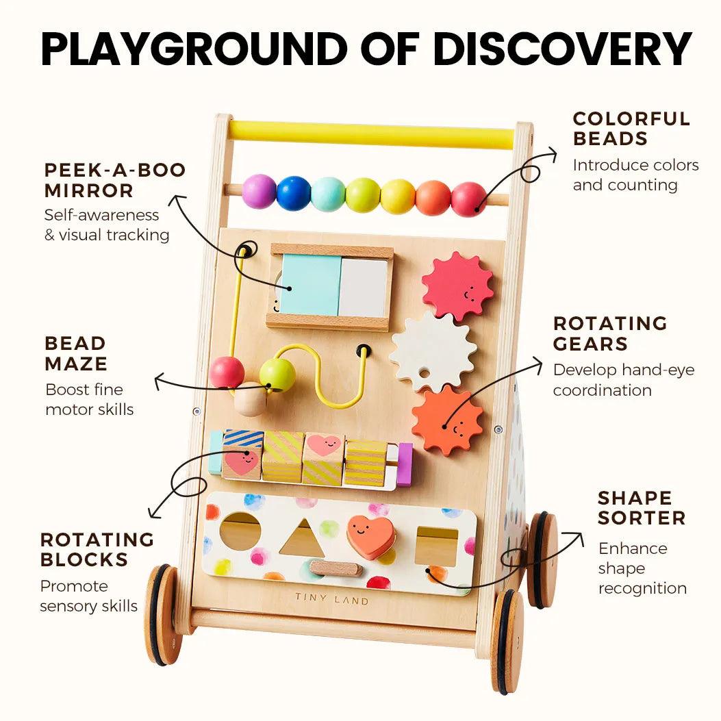 Natural Rainbow Wooden Baby Walker No Plastic