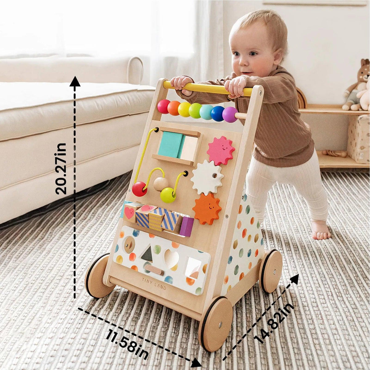 Natural Rainbow Wooden Baby Walker No Plastic