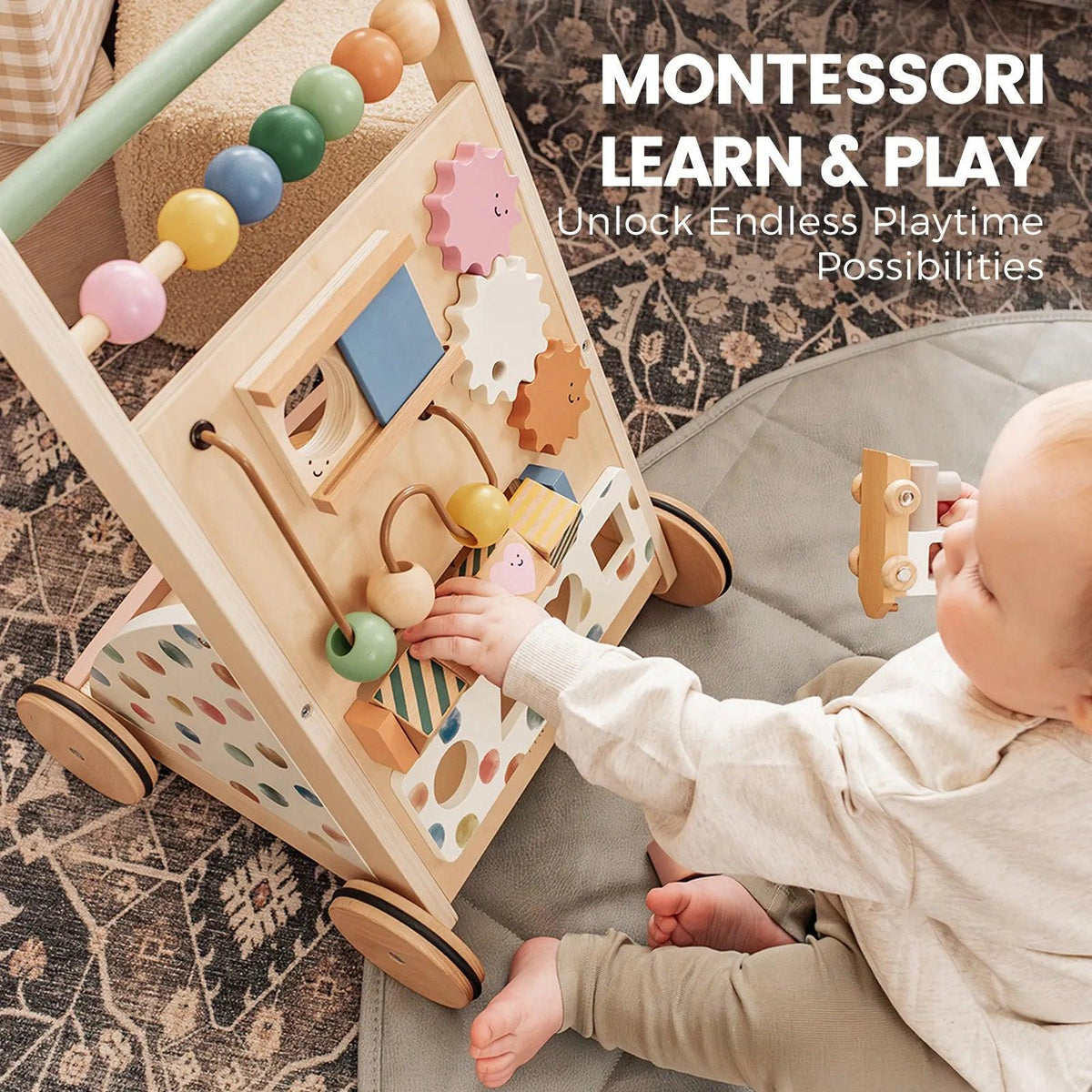 Natural Wooden Baby Walker Tiny Land Versatile Design