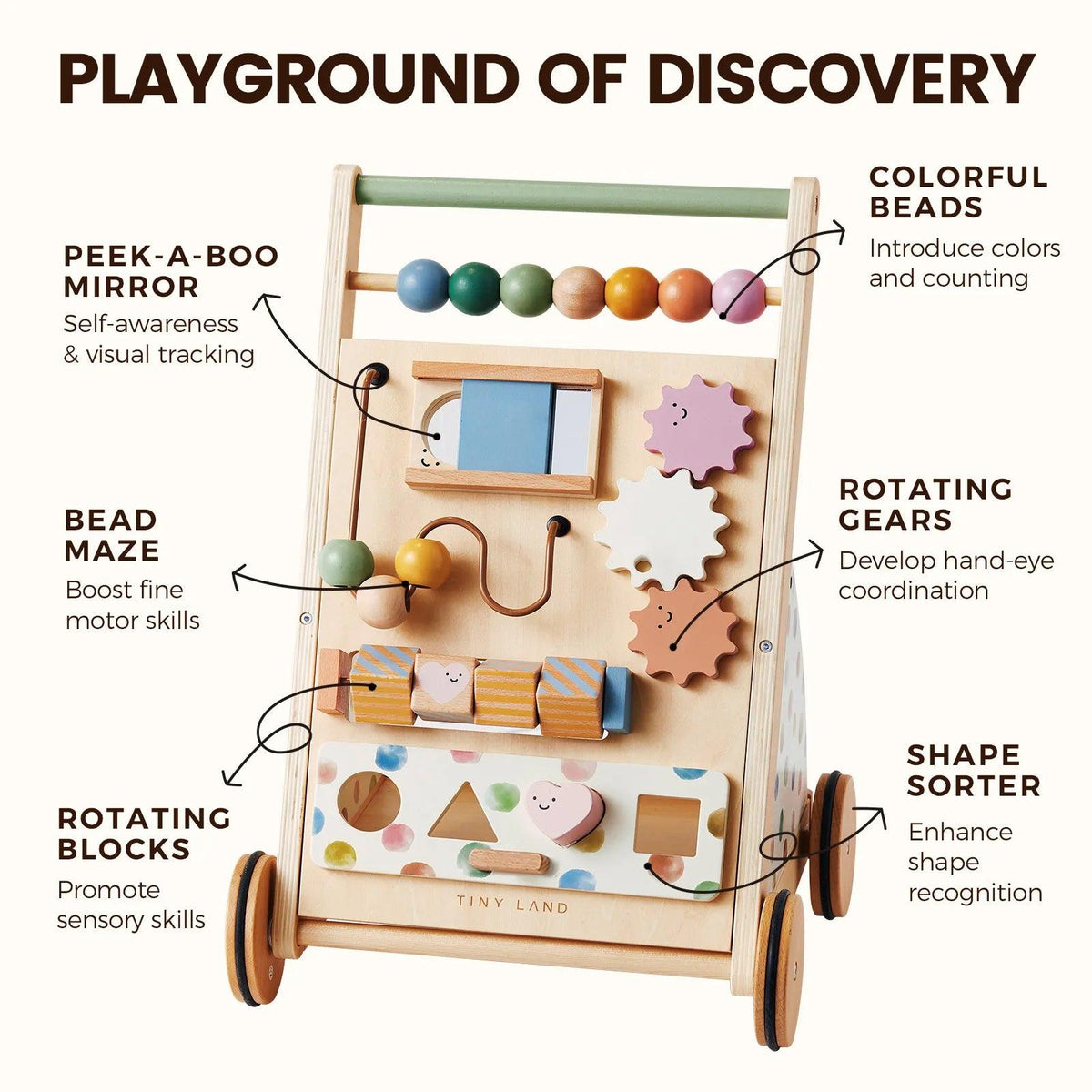 Natural Wooden Baby Walker Tiny Land Versatile Design
