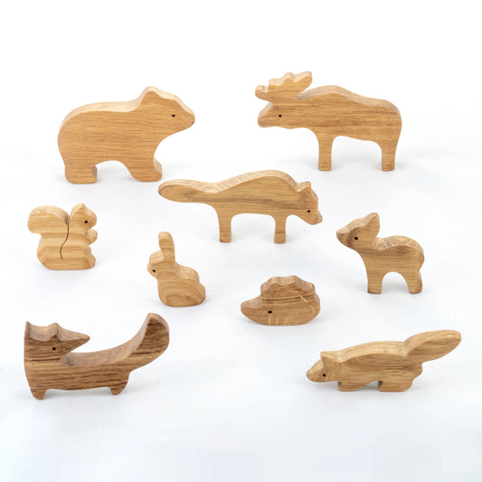Natural Wooden Forest Animals Set Of 9 For Imaginative Play - ToylandEU