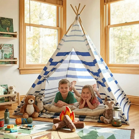  Nautical Stripe Kids Teepee Tent Safe Indoor Play -  ToylandEU™