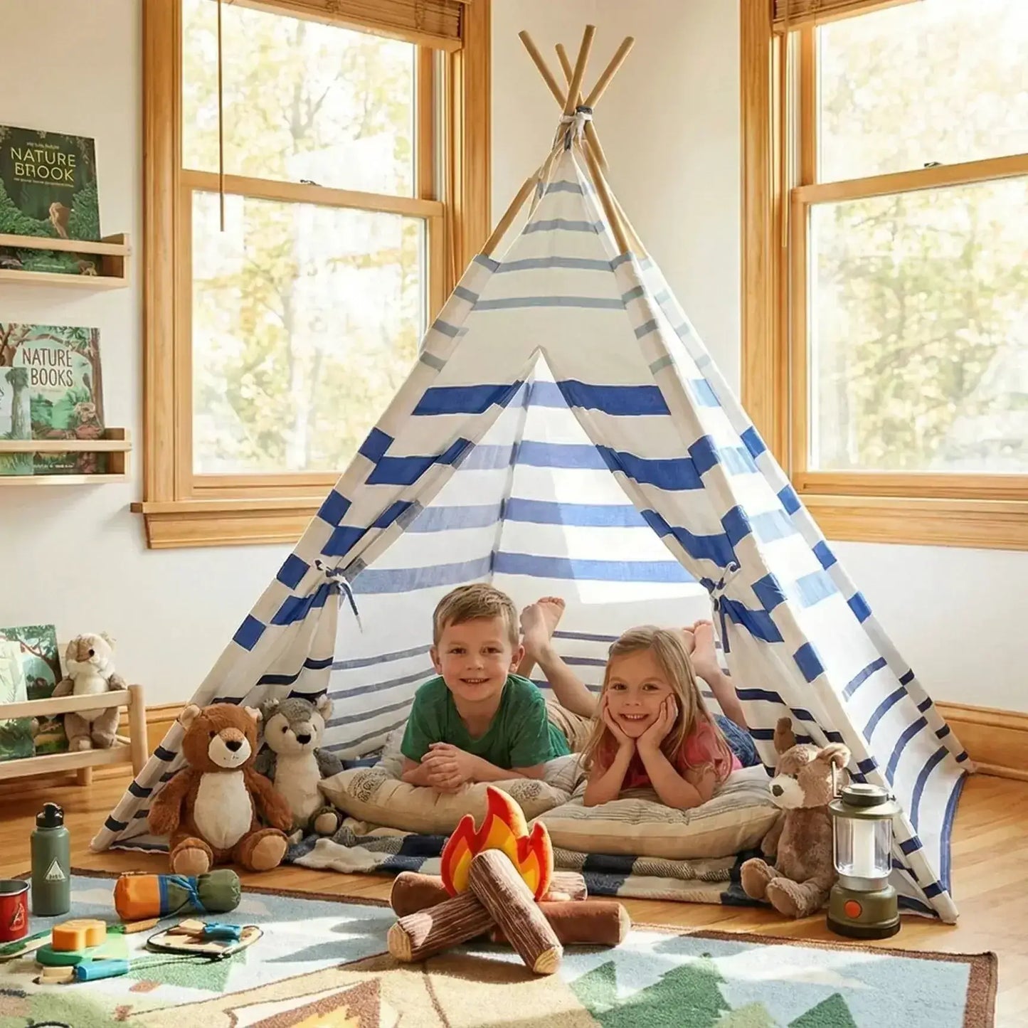 Nautical Stripe Kids Teepee Tent For Safe Indoor Play - ToylandEU