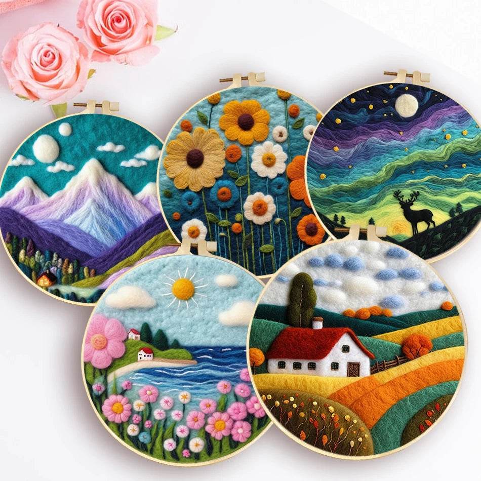 Needle Felting Kit For Beginner Wool Painting Kit DIY Felt Wool Needle Felt Set Tool Landscape Gift Picture For Home Decors - ToylandEU