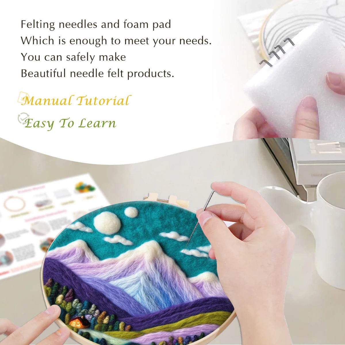 Needle Felting Kit For Beginner Wool Painting Kit DIY Felt Wool Needle Felt Set Tool Landscape Gift Picture For Home Decors - ToylandEU