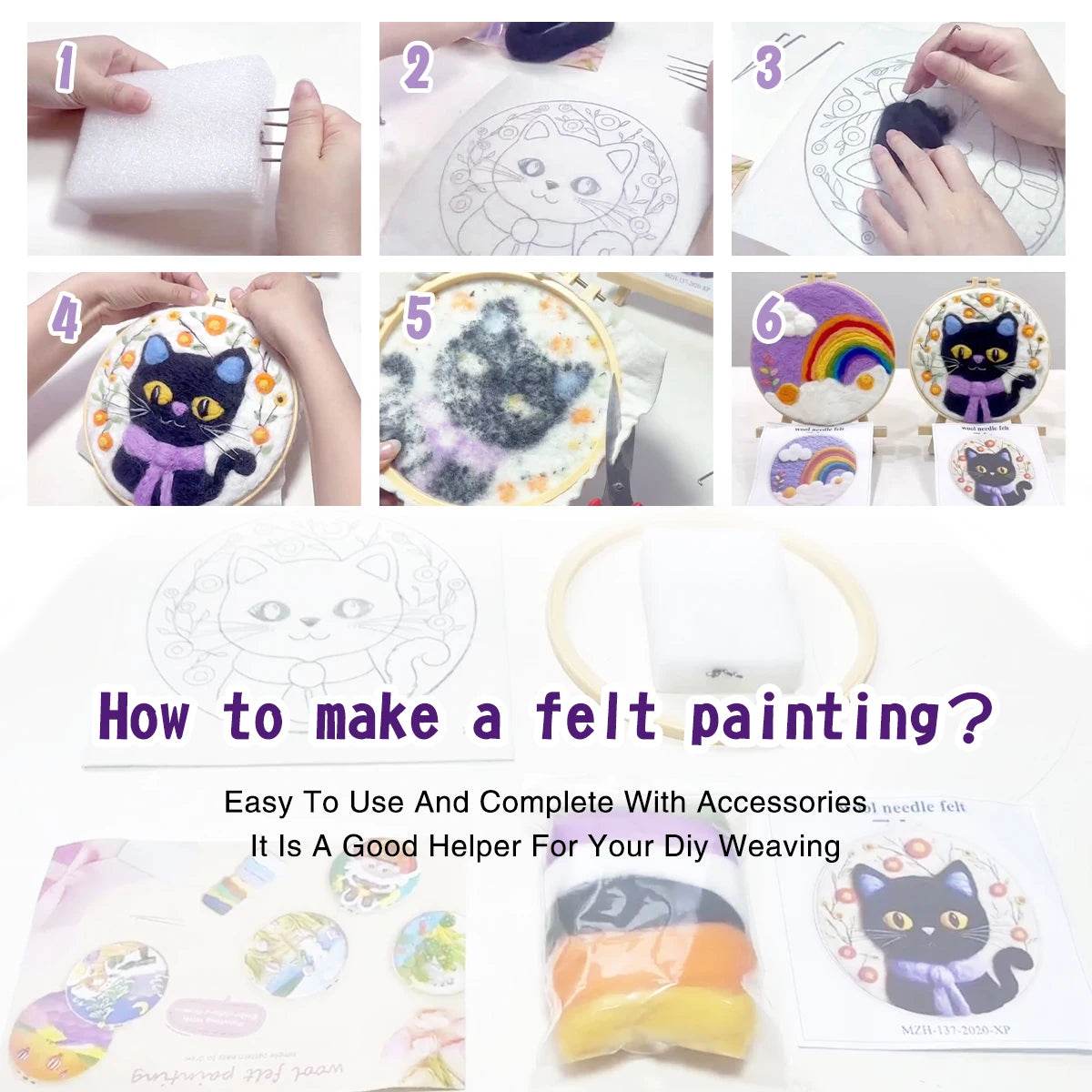 Needle Felting Kit For Beginner Wool Painting Kit DIY Felt Wool Needle Felt Set Tool Landscape Gift Picture For Home Decors - ToylandEU
