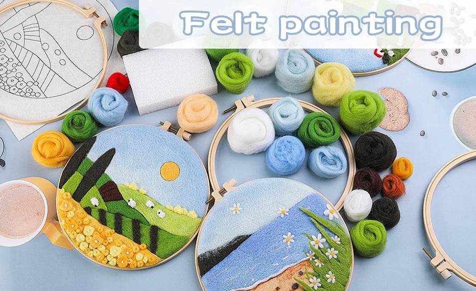 Needle Felting Kit For Beginner Wool Painting Kit DIY Felt Wool Needle Felt Set Tool Landscape Gift Picture For Home Decors - ToylandEU