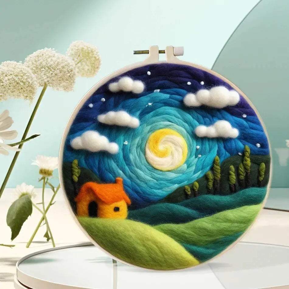  Painting DIY Wool Embroidery Kit Landscape 20x20cm Frame Handmade DIY Wool Needle Felt Picture Kit Craft Painting Gift -  ToylandEU™
