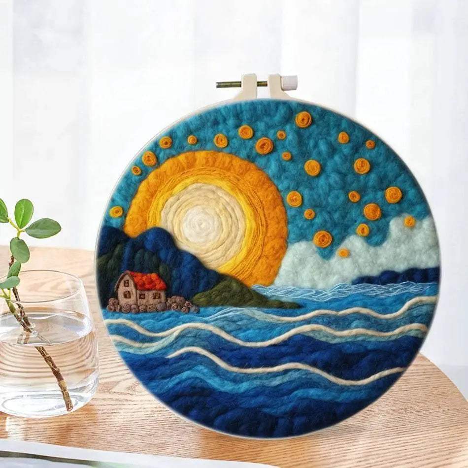  Painting DIY Wool Embroidery Kit Landscape 20x20cm Frame Handmade DIY Wool Needle Felt Picture Kit Craft Painting Gift -  ToylandEU™
