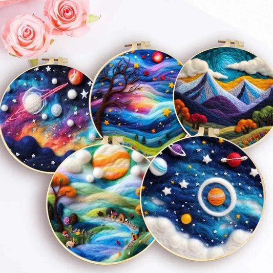  Starry Sky Landscape Needle Felting Painting Kit Adult DIY Wool Needle Felting Starter Kit Mountain Scenery Craft Painting Gift -  ToylandEU™