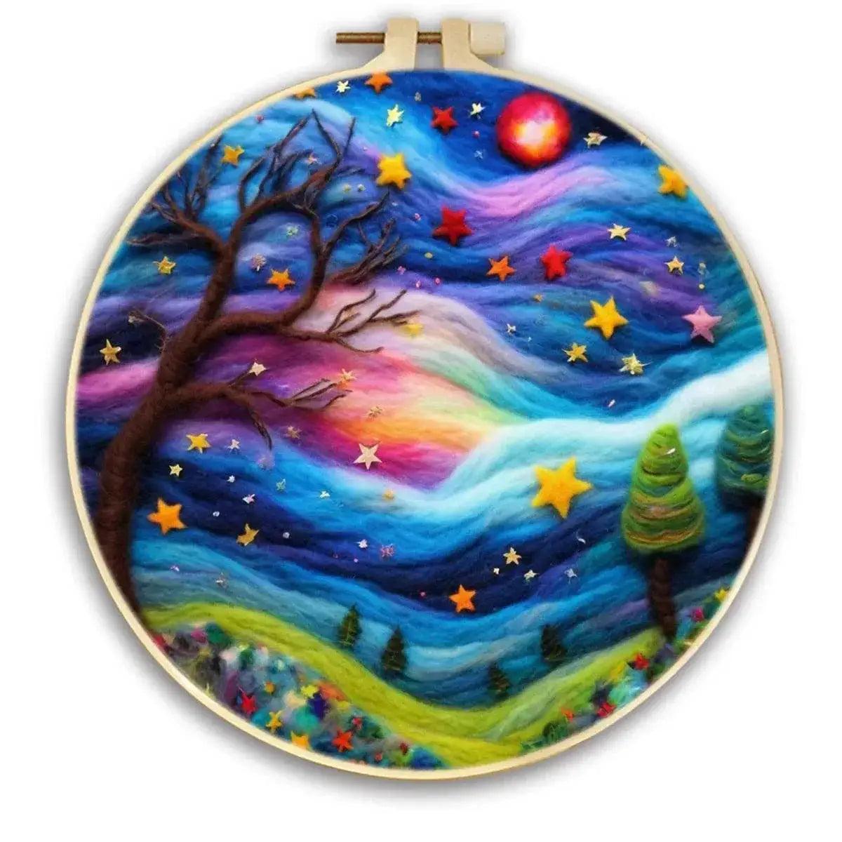 Starry Sky Landscape Needle Felting Painting Kit Adult DIY Wool Needle Felting Starter Kit Mountain Scenery Craft Painting Gift -  ToylandEU™