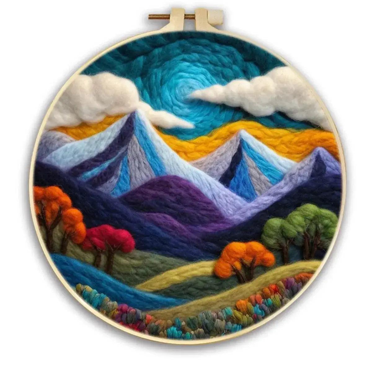 Starry Sky Landscape Needle Felting Painting Kit Adult DIY Wool Needle Felting Starter Kit Mountain Scenery Craft Painting Gift -  ToylandEU™
