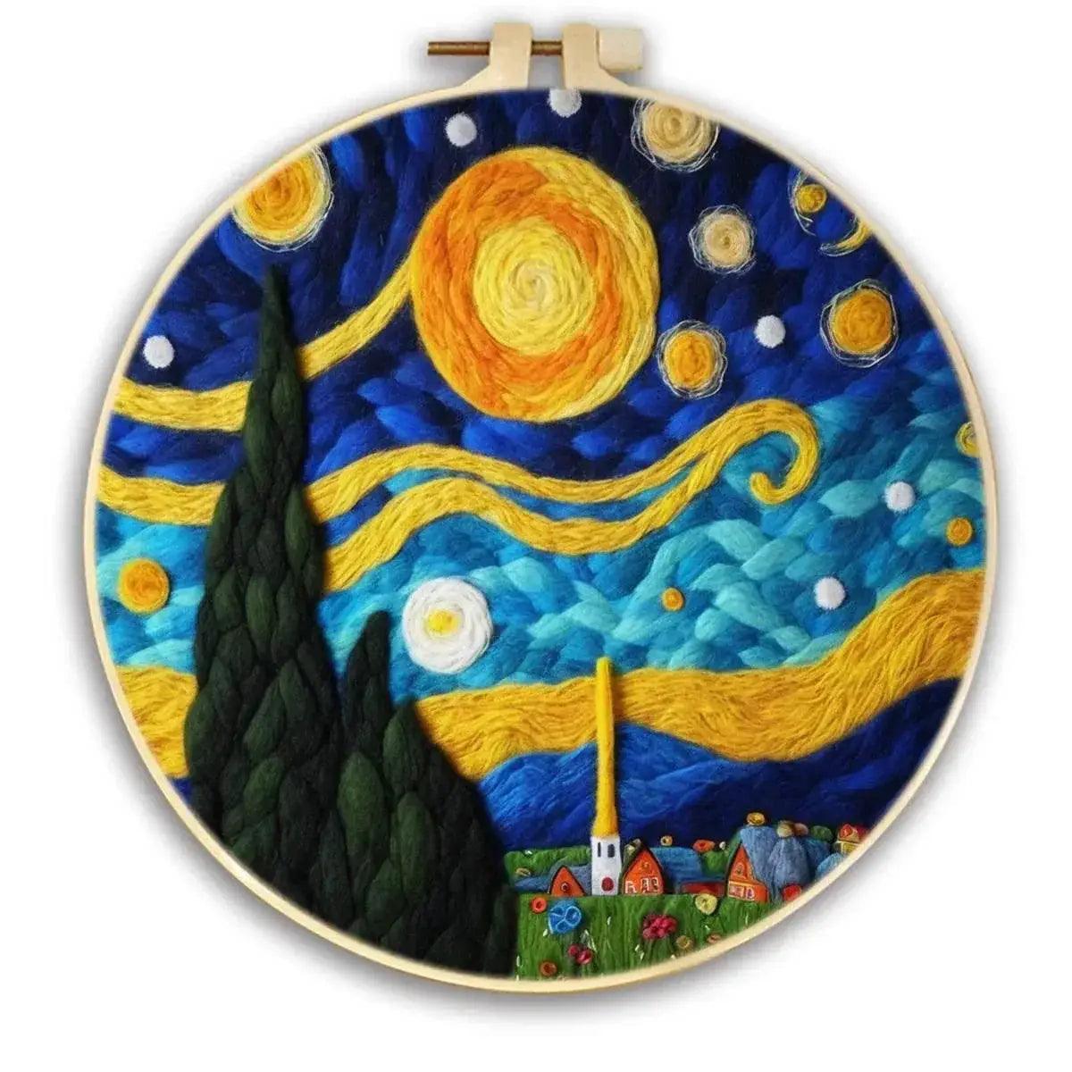  Starry Sky Landscape Needle Felting Painting Kit Adult DIY Wool Needle Felting Starter Kit Mountain Scenery Craft Painting Gift -  ToylandEU™