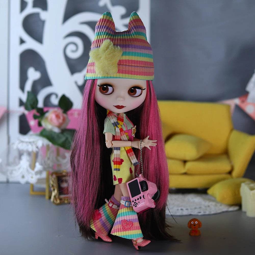 New 1/6 Blyth BJD Doll Nude Joint Body Red Black Hair Girls - ToylandEU
