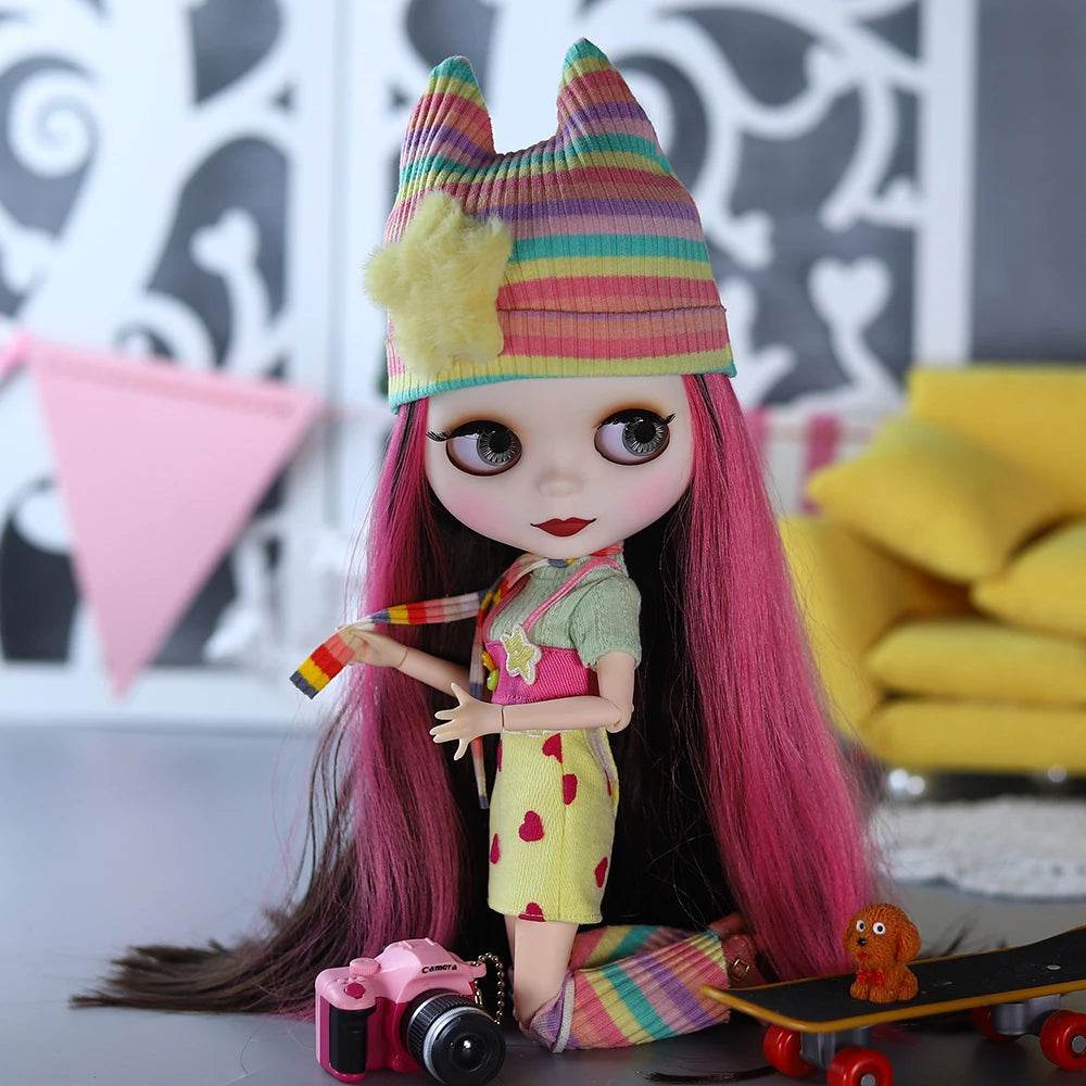 New 1/6 Blyth BJD Doll Nude Joint Body Red Black Hair Girls - ToylandEU