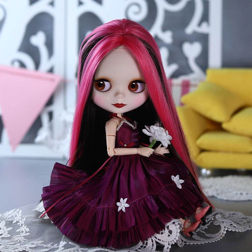 New 1/6 Blyth BJD Doll Nude Joint Body Red Black Hair Girls - ToylandEU